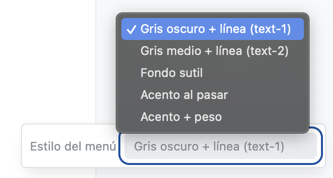 The temporary selector showing five UI options